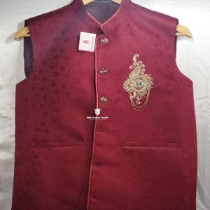 Red Plain Depka Work Waistcoat
