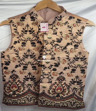 Peach Embroidery Jacquard Waistcoat