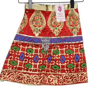 Red Art Silk Block Printing Girls Lehenga