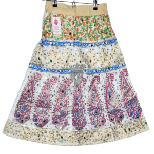 Off White Art Silk Block Printing Girls Lehenga