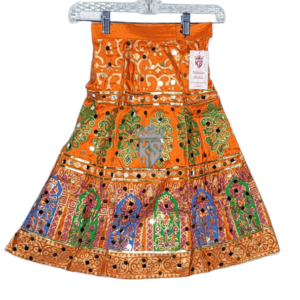 Orange Kids Art Silk Block Printing Girls Lehenga